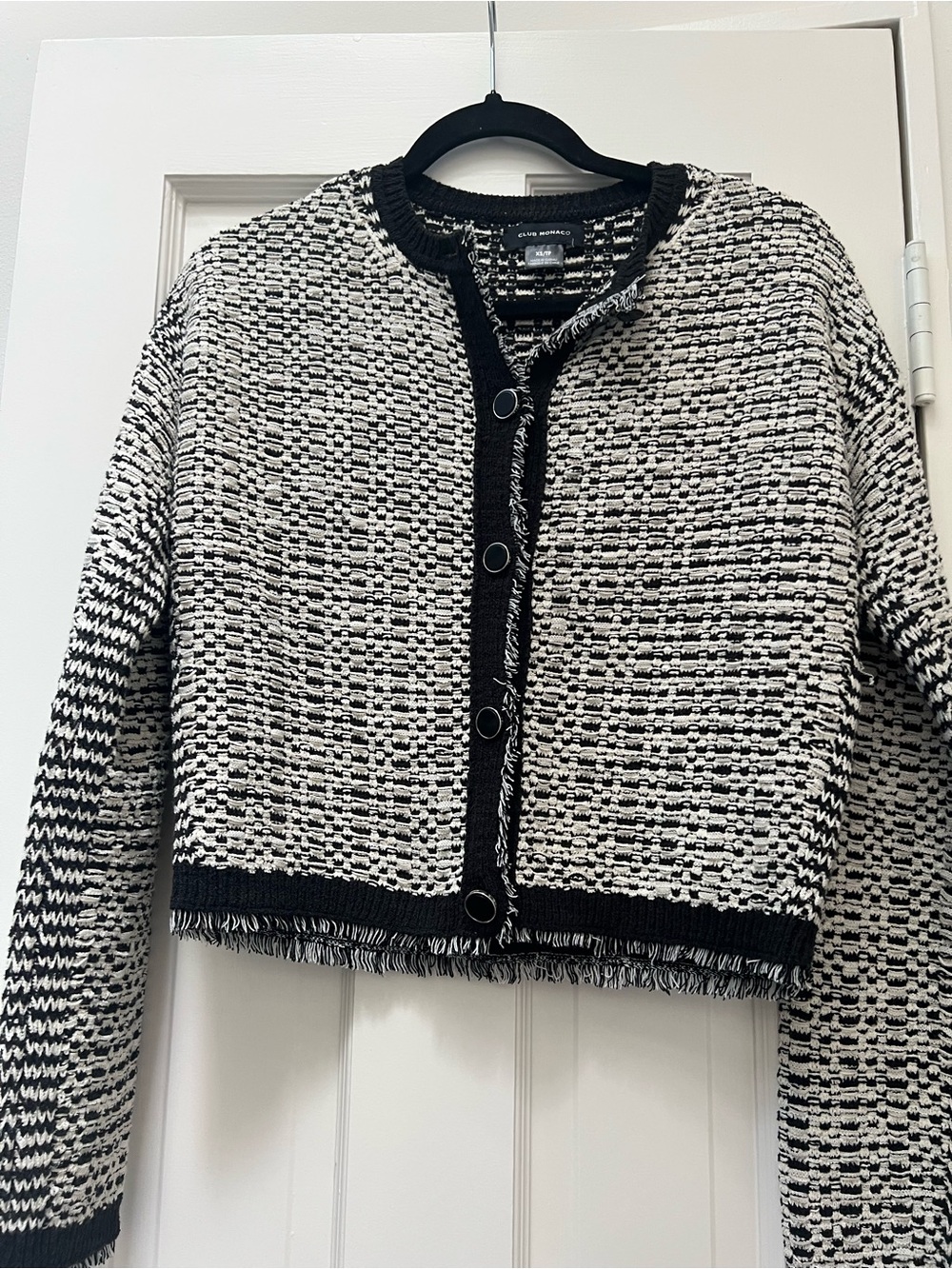 Club Monaco Black & White Tweed Cardigan Sweater